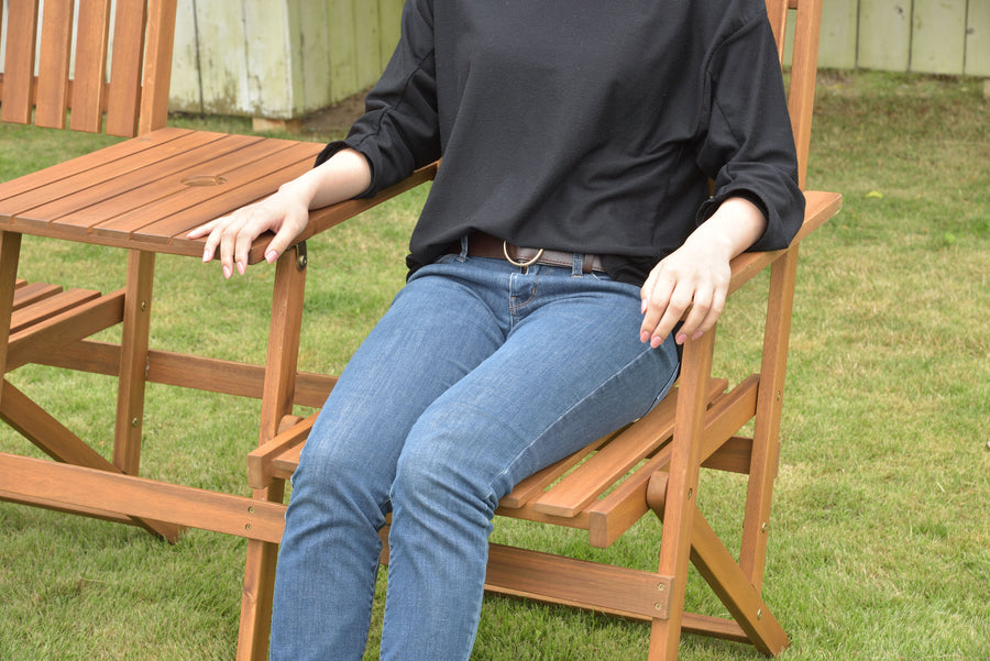 Folding bench with table, light brown