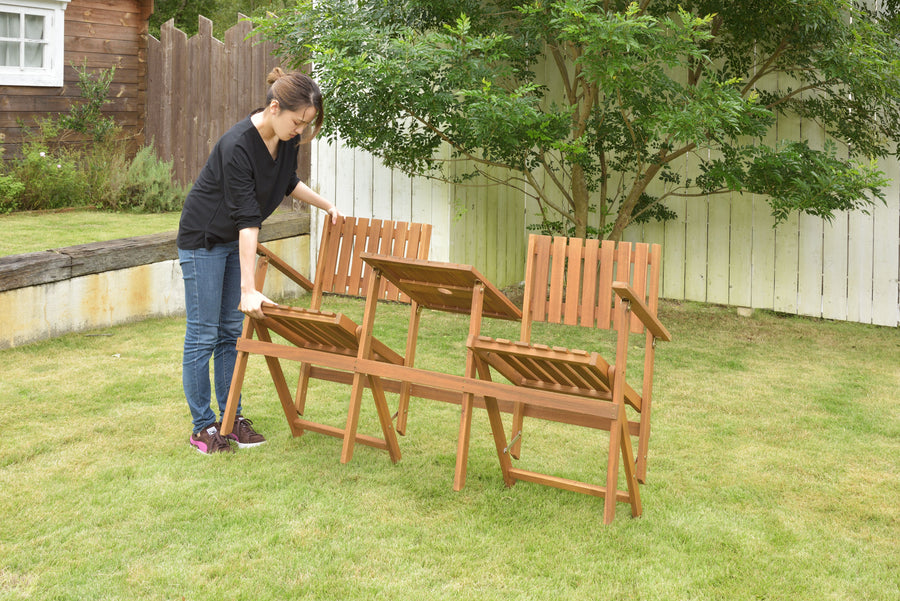 Folding bench with table, light brown