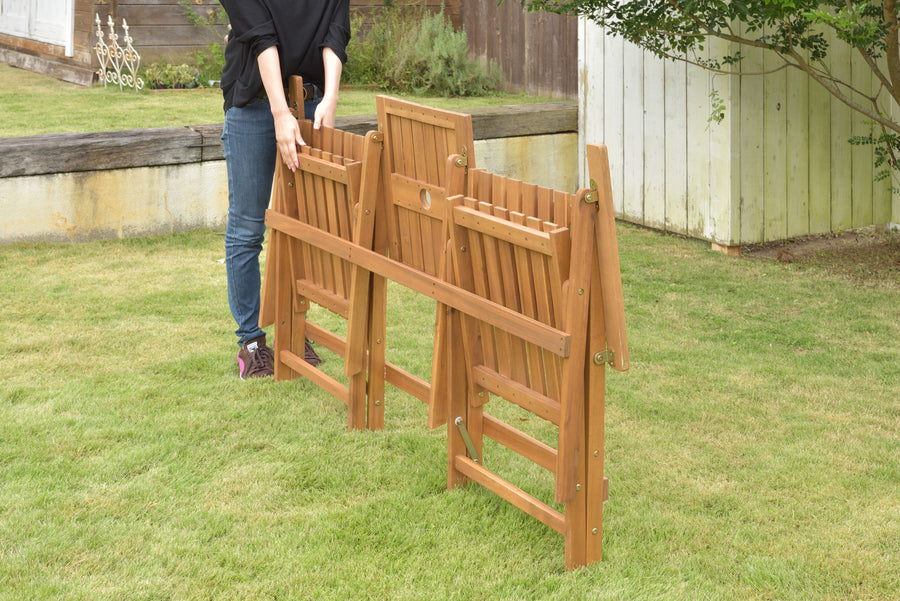 Folding bench with table, light brown