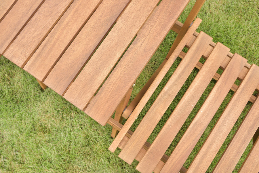 Folding bench with table, light brown