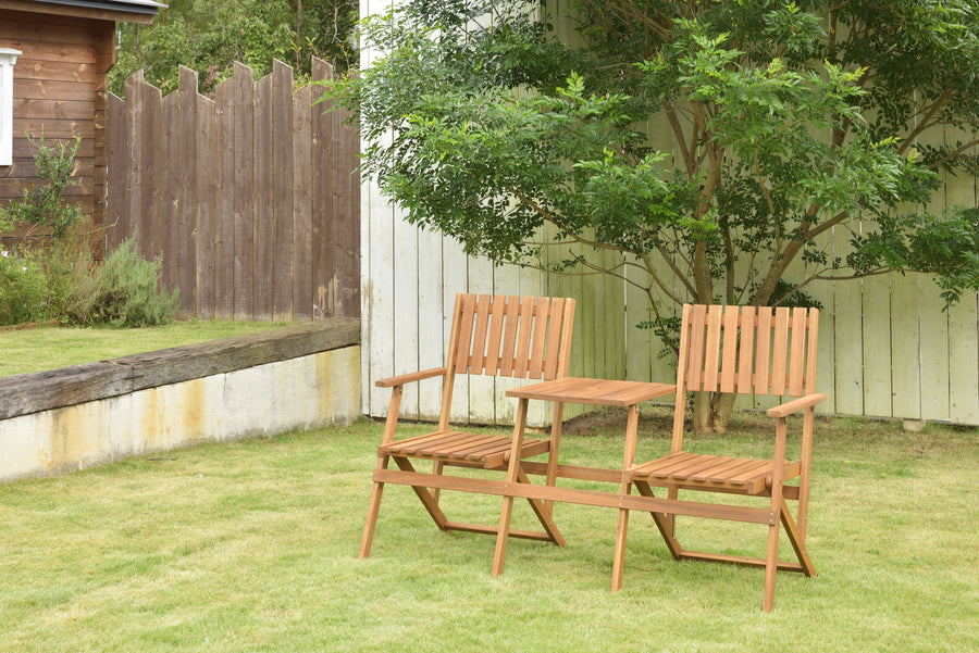 Folding bench with table, light brown