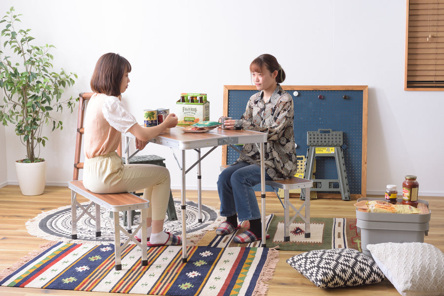 Folding table and bench set, brown