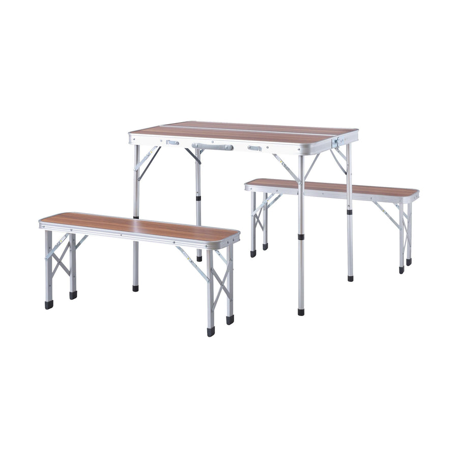 Folding table and bench set, brown