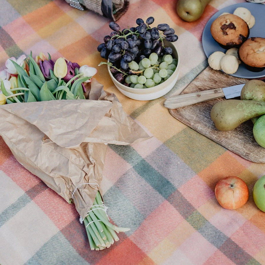 ピクニックブランケット ワイルドフラワーパッチワークチェック