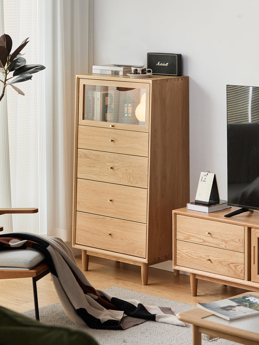 White oak five-drawer chest