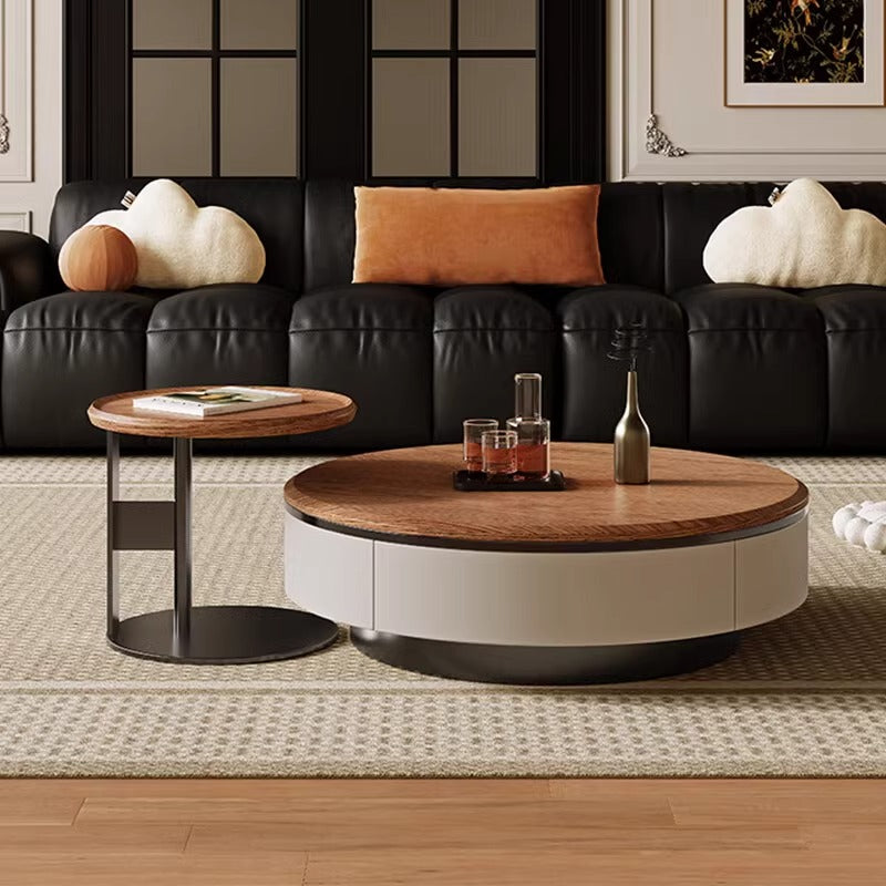 Walnut round low table