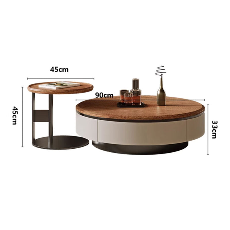 Walnut round low table