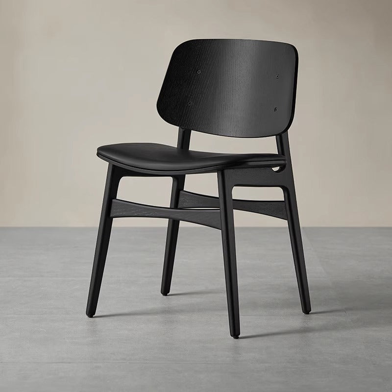 White ash wood PU leather wide dining chair