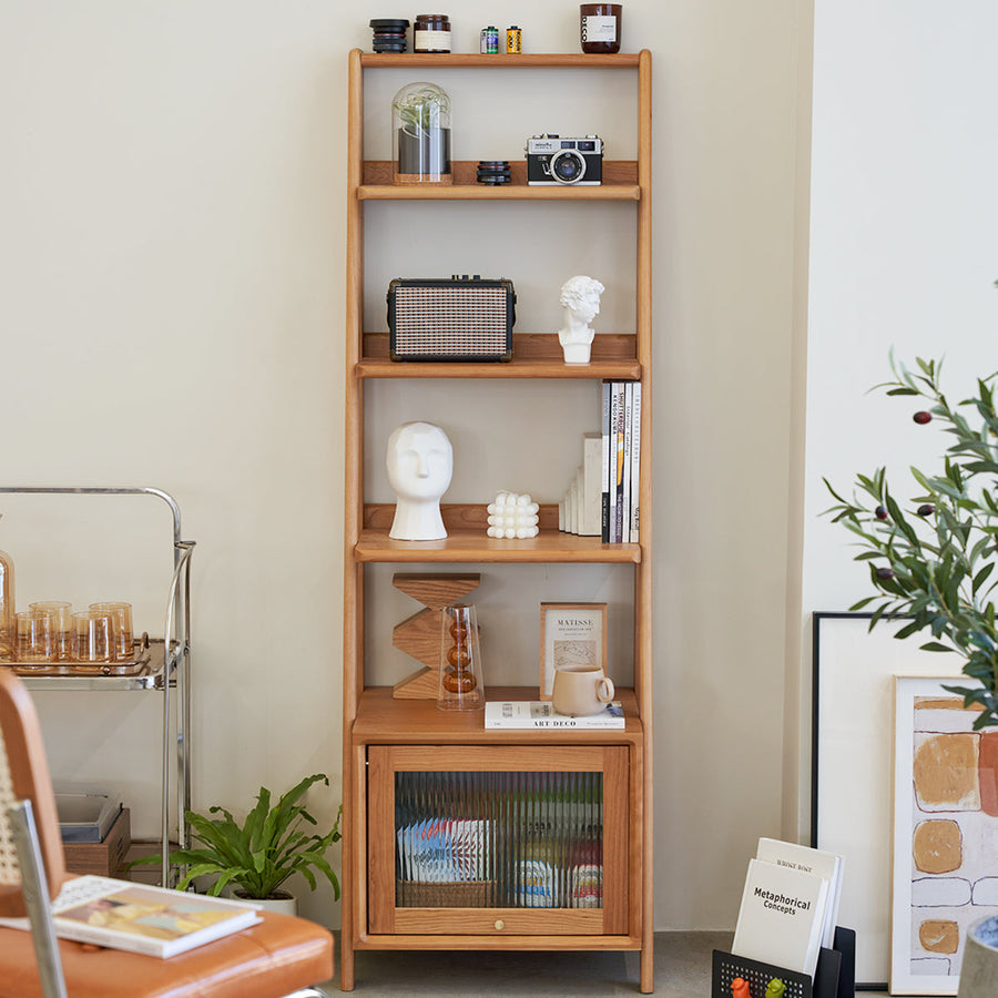 Open wood rack with mall glass door