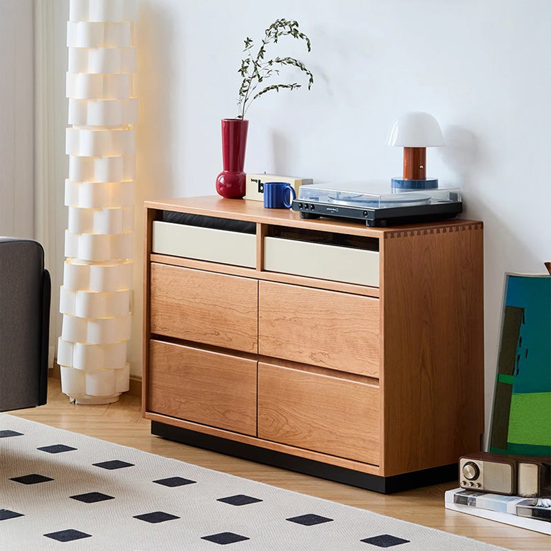 Natural wood 6 compartment retro chest