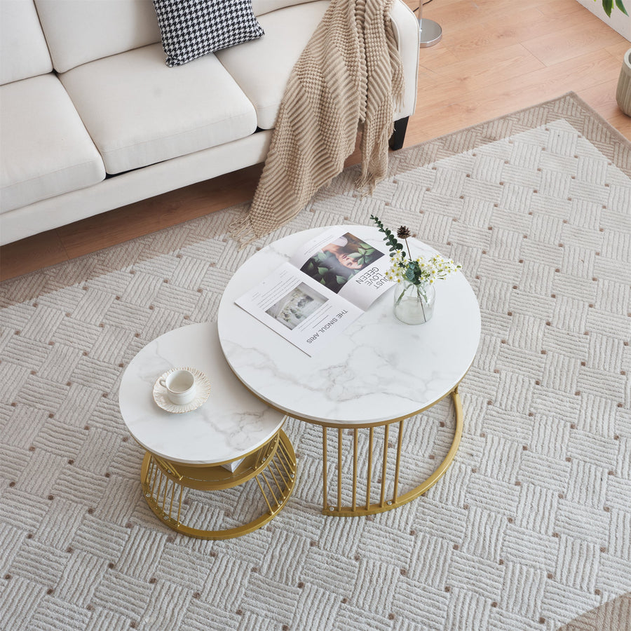 Marble-look round low table