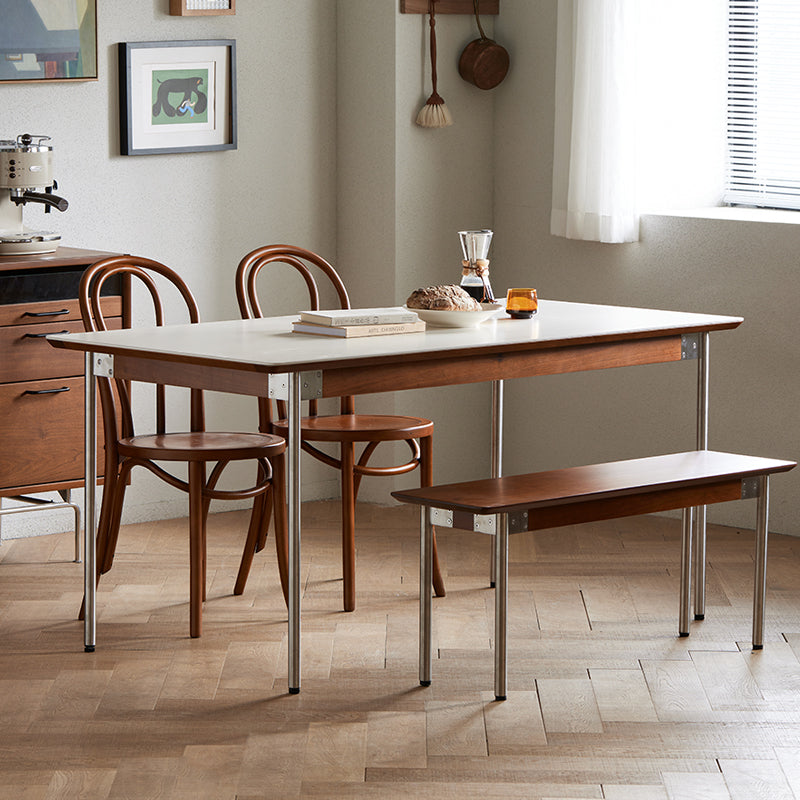 Boxwood and ceramic dining table with stainless steel legs