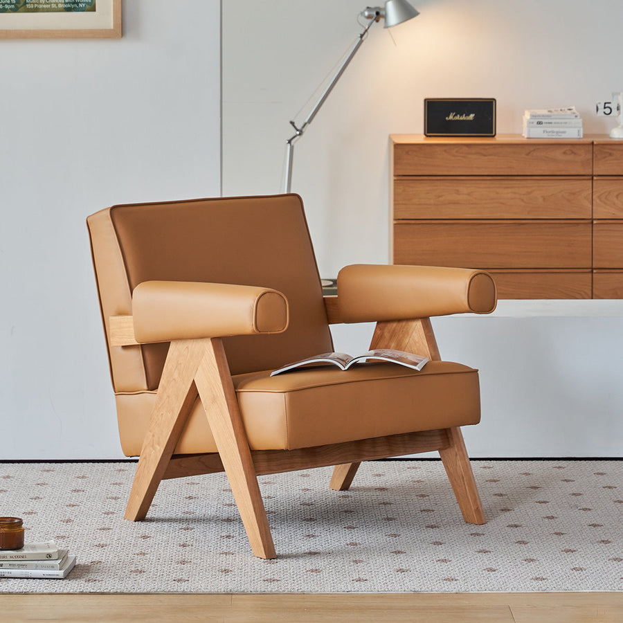 Wood Arm Square Sofa Chair
