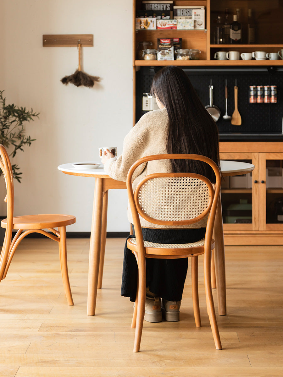 Rattan style round wood dining chair
