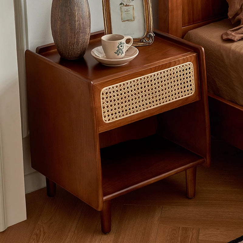 Rattan style wooden night table