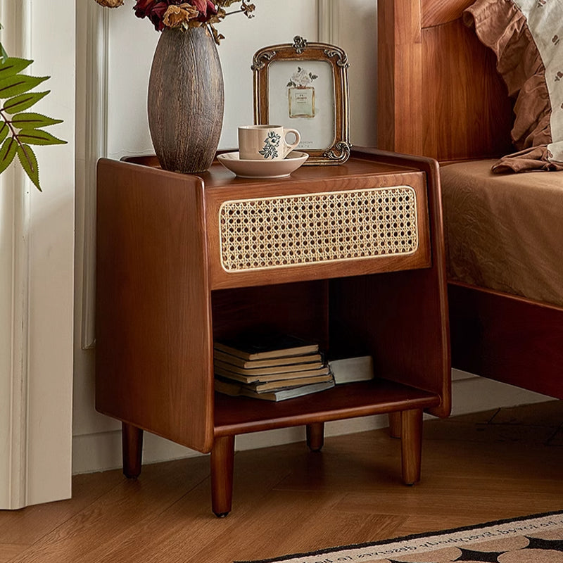 Rattan style wooden night table