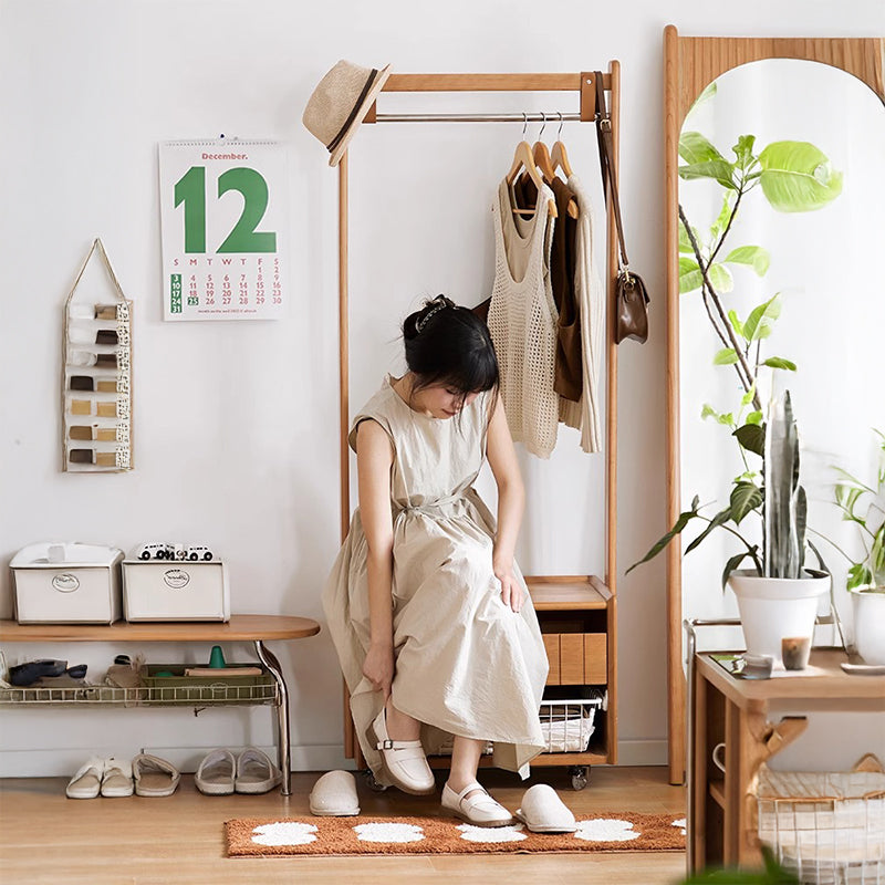 Cherry wood hanger rack with casters