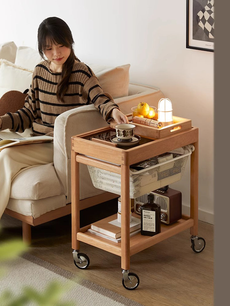 Cherry Wood Mobile Storage Cart