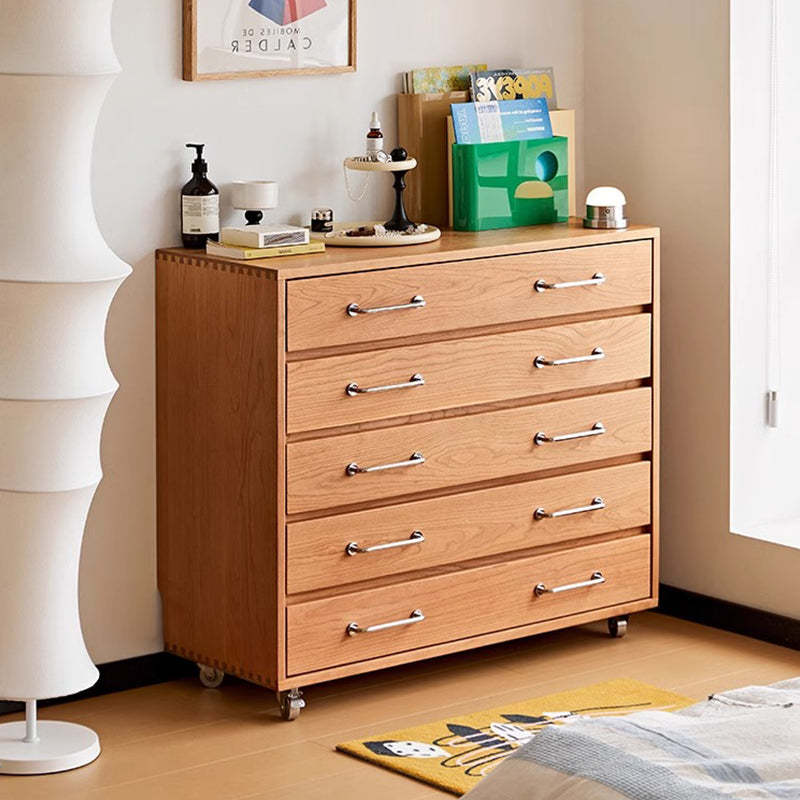 Cherry wood 5-drawer chest with casters