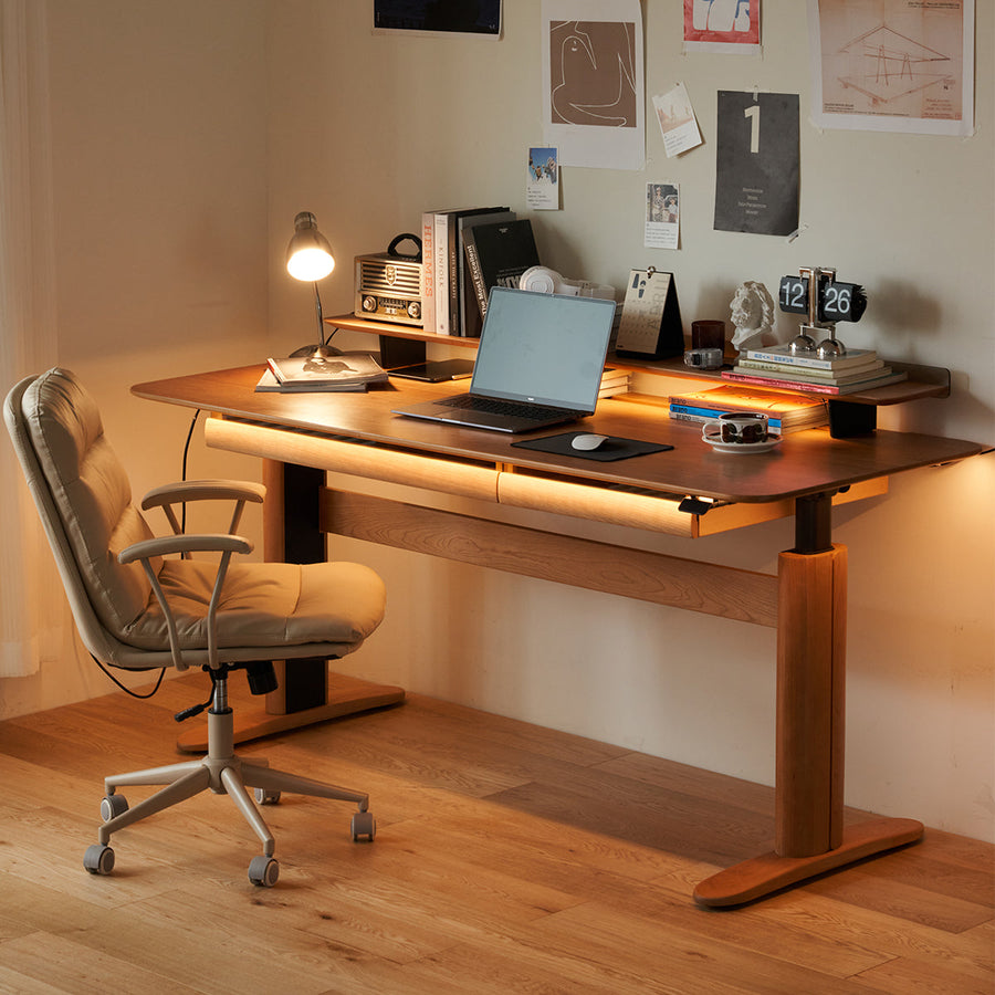 Cherry wood electric height adjustable wooden work desk