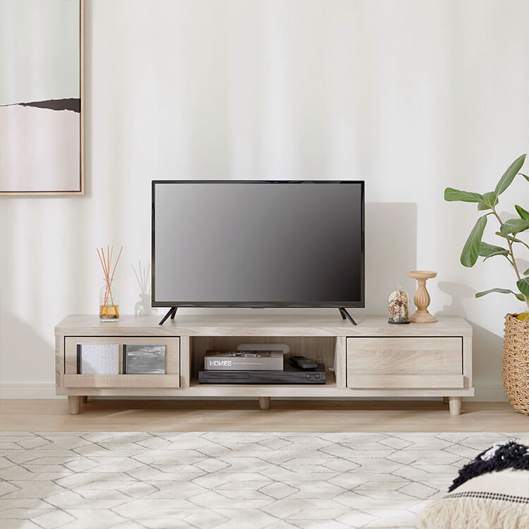 Low TV stand with storage and drawers