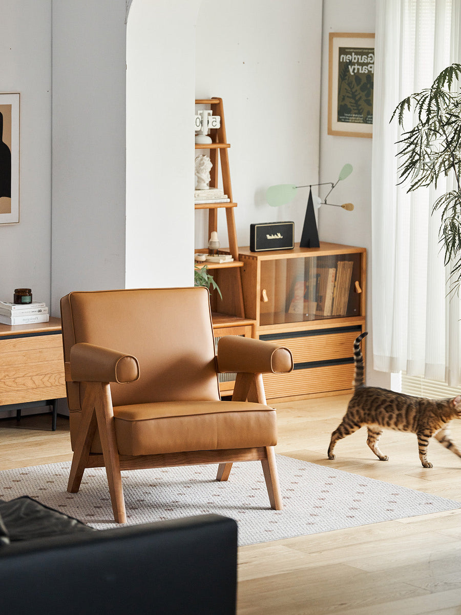 Wood Arm Square Sofa Chair