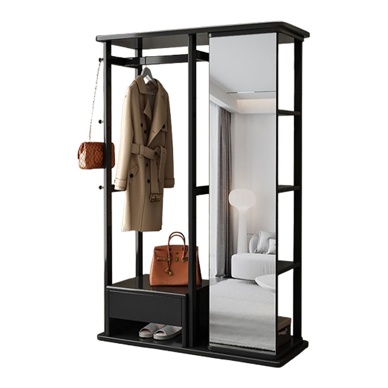 Wooden coat rack with full-length mirror