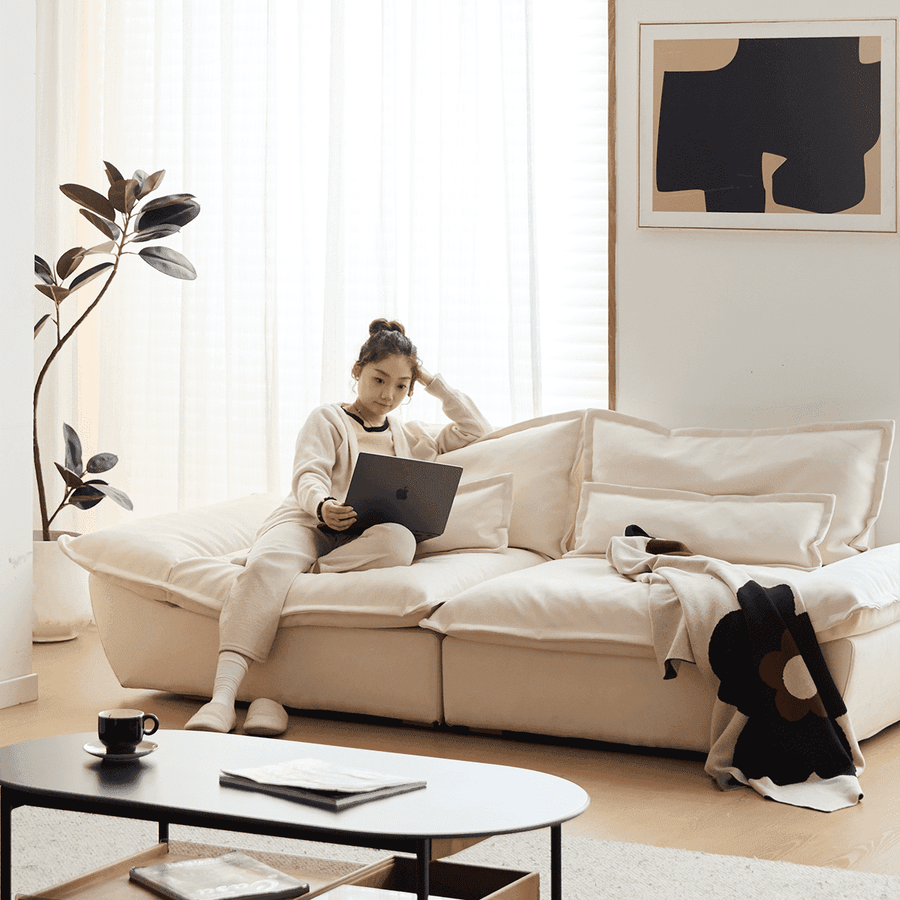 Scandinavian style wide cushion sofa