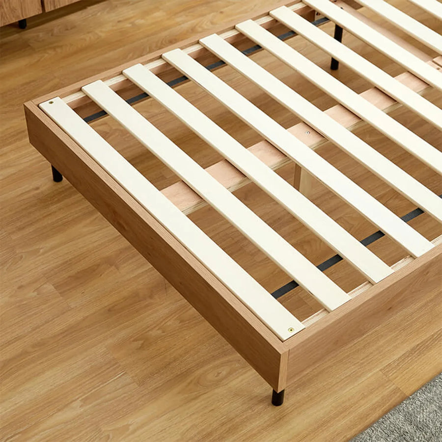 Wood grain bed frame with power outlet [S]