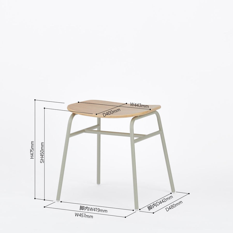 KUUM Stool shikaku Gray White Steel Frame Wooden Seat クーム スツール シカク