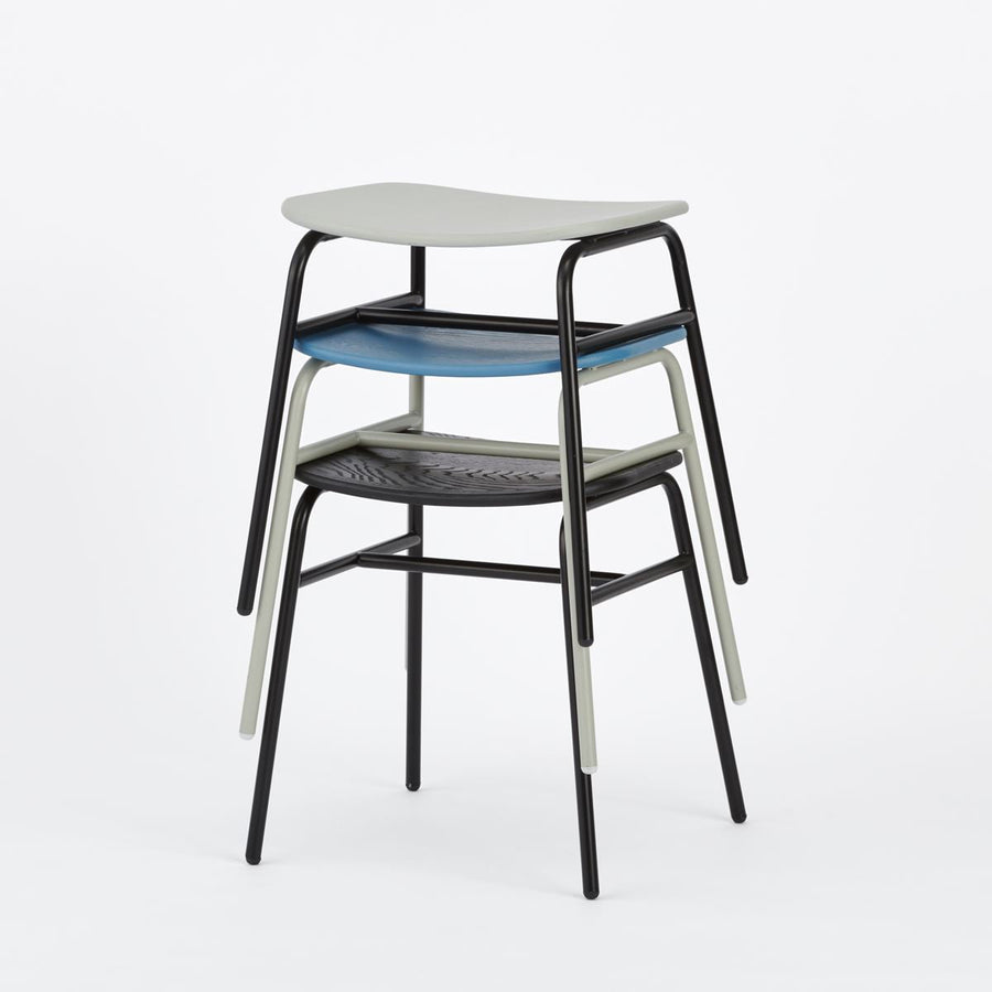 KUUM Stool shikaku Gray White Steel Frame Colored Wooden Seat クーム スツール シカク