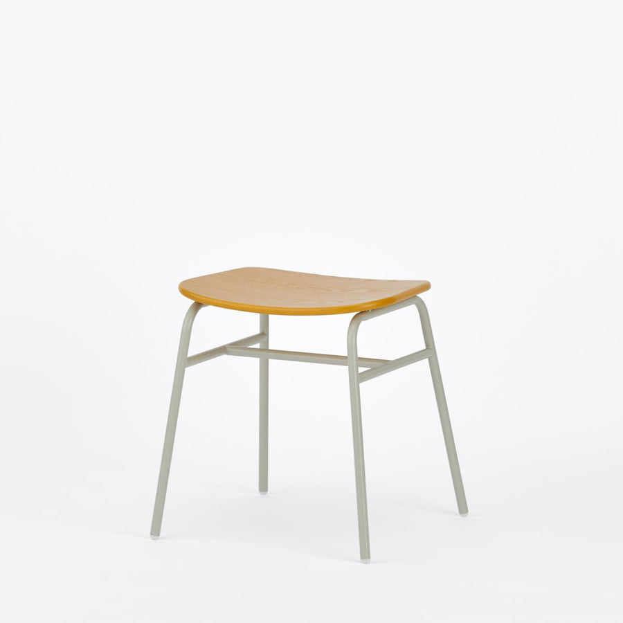 KUUM Stool shikaku Gray White Steel Frame Colored Wooden Seat クーム スツール シカク