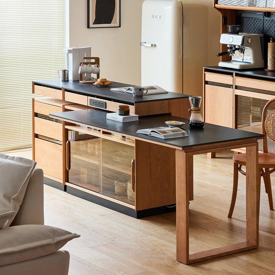 Cherry wood dining table with sideboard
