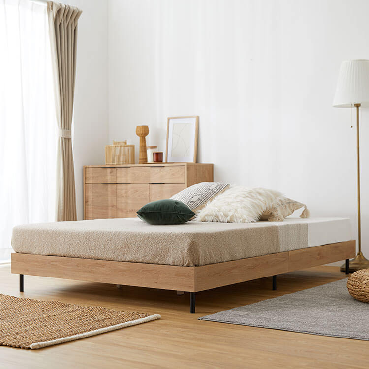 Bed frame, mattress, slatted bed, wooden bed, steel legs [D]