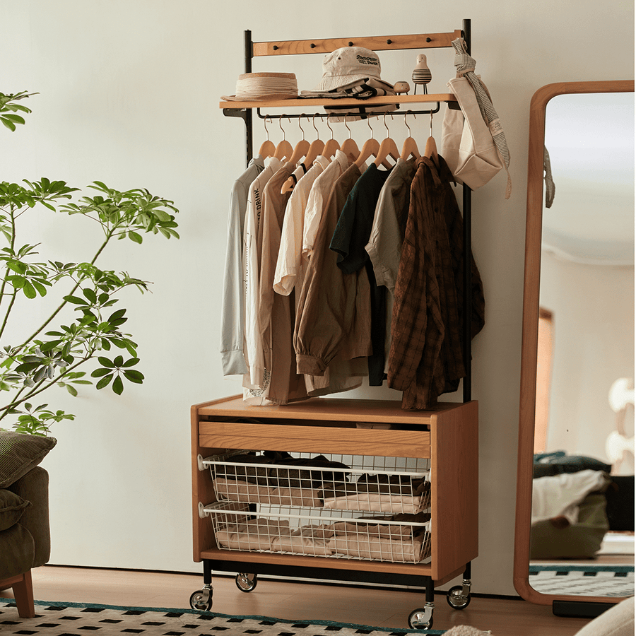 Wooden hanger rack with storage