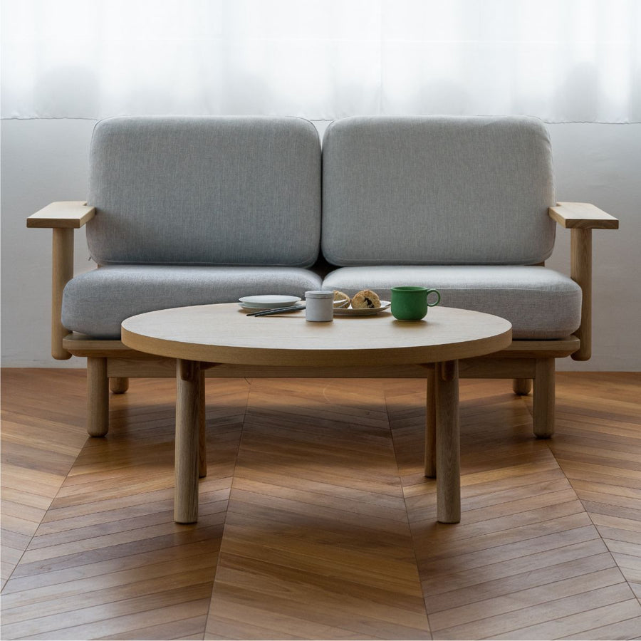 KUUM Living Table Φ850 突板 KUUM Sofa Wood 2P リビングソファ セットA（2点セット）