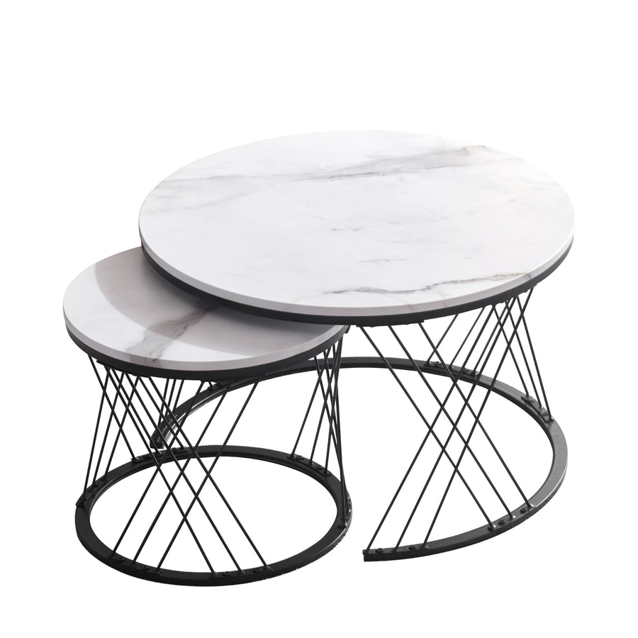 Marble-look round low table
