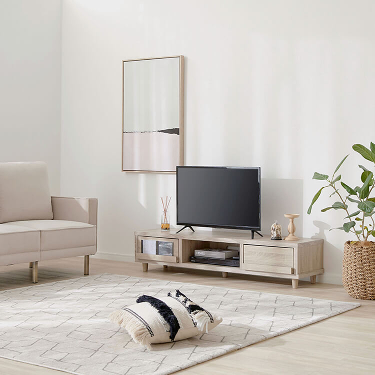 Low TV stand with storage and drawers