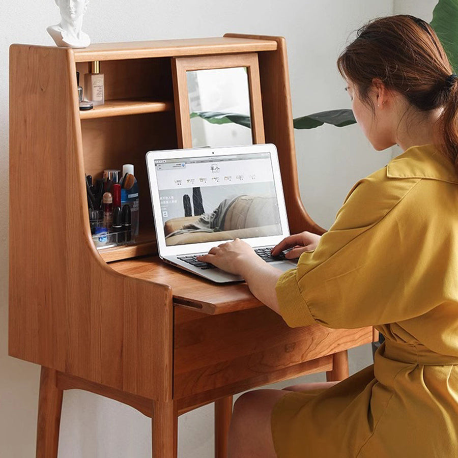 Compact wooden dresser with mirror
