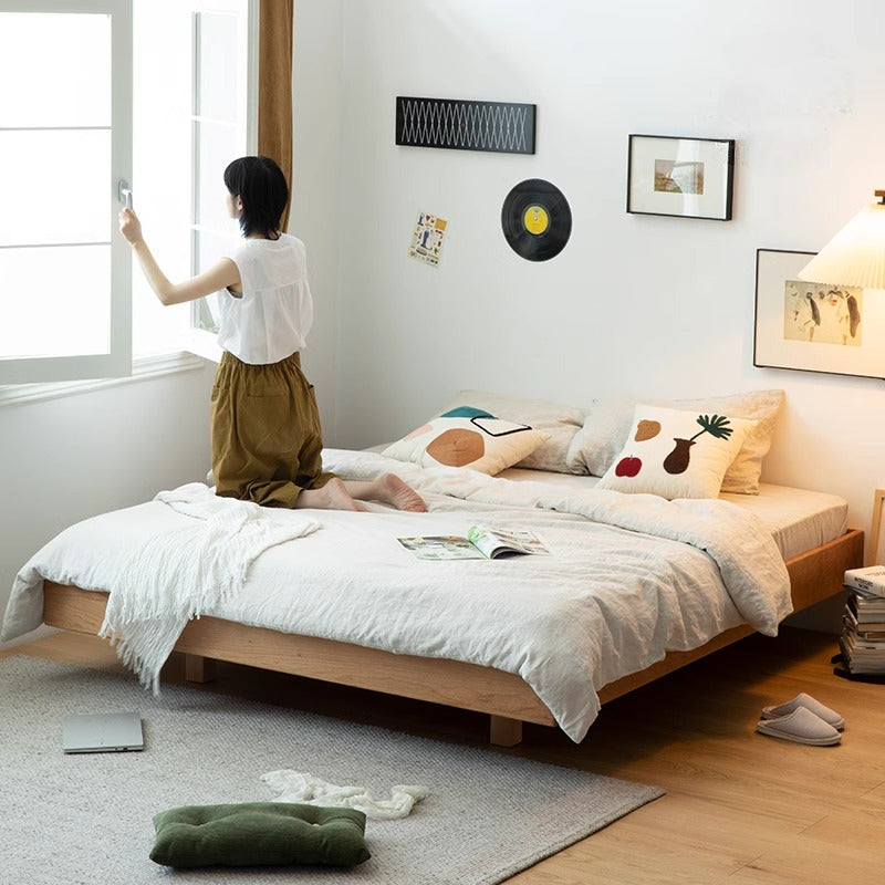 Cherry wood headboardless wooden bed