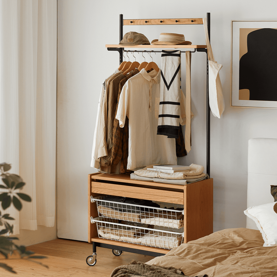 Wooden hanger rack with storage