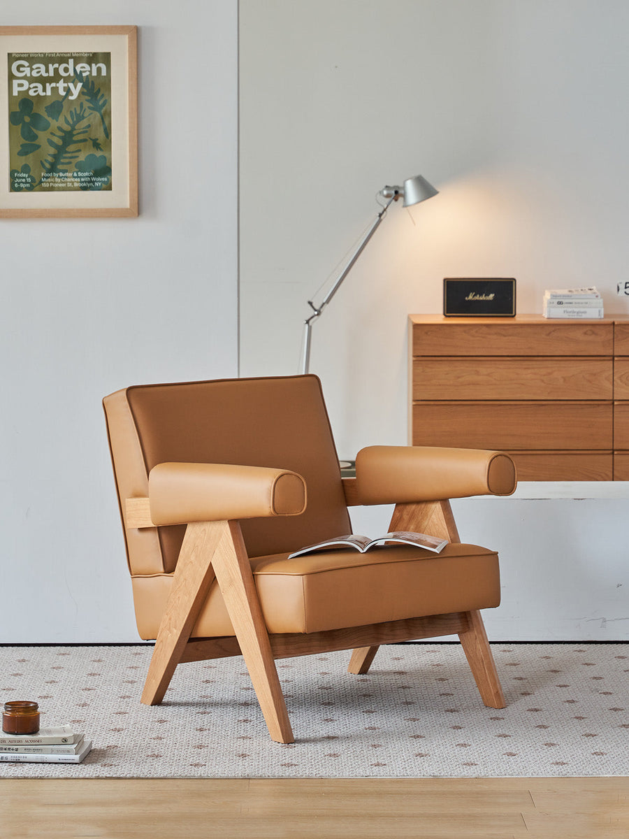 Wood Arm Square Sofa Chair