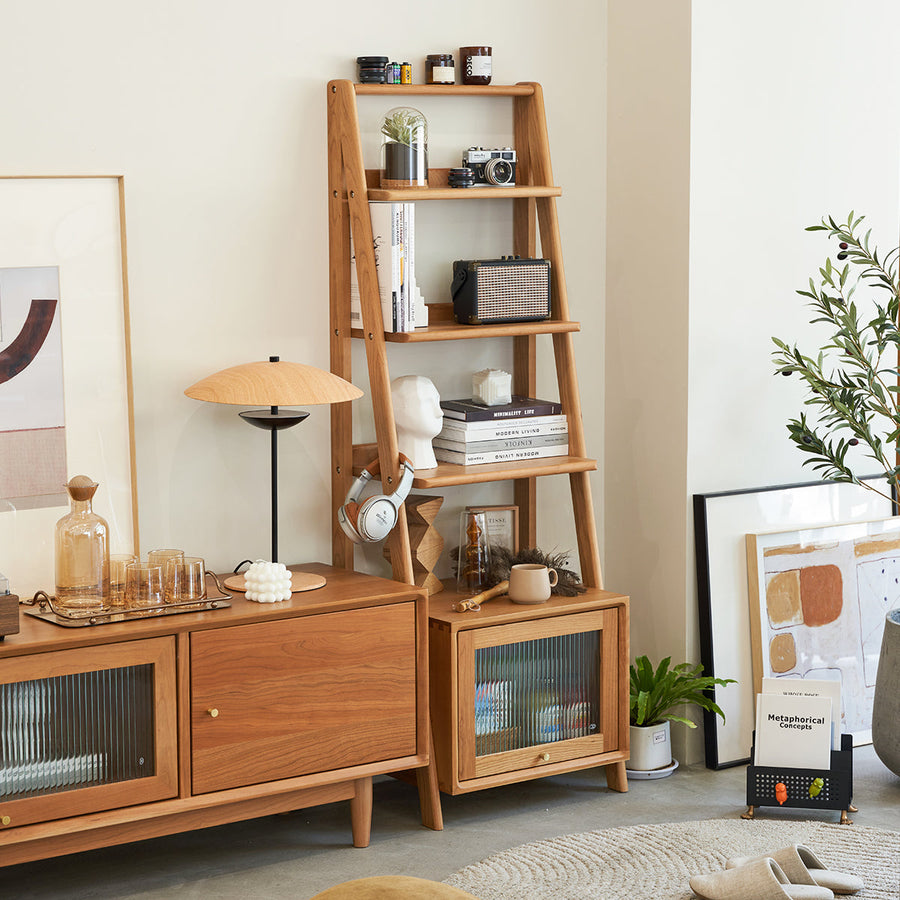 Open wood rack with mall glass door