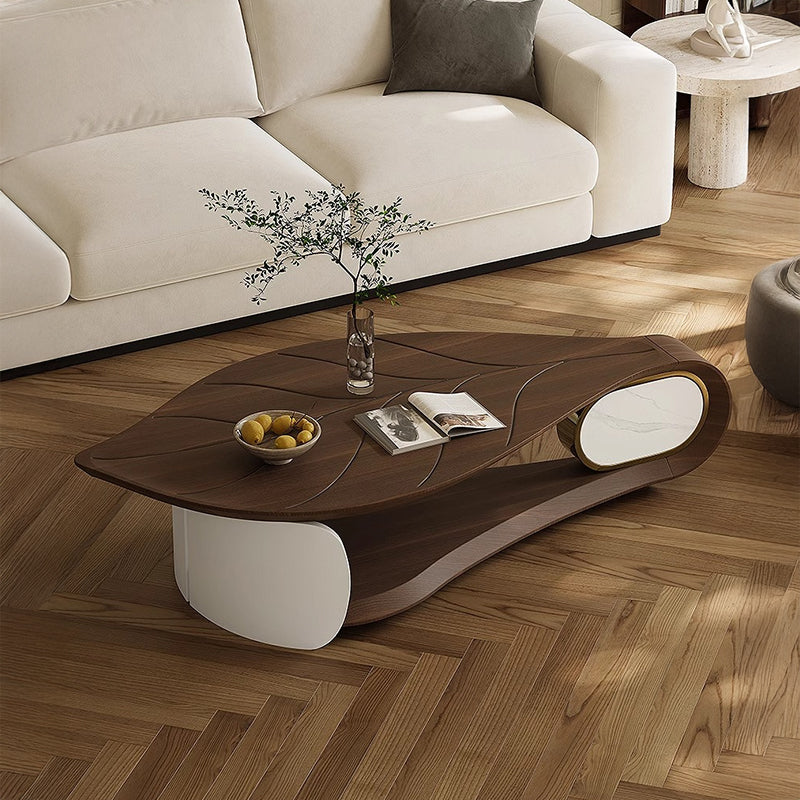 Woodgrain leaf motif center table