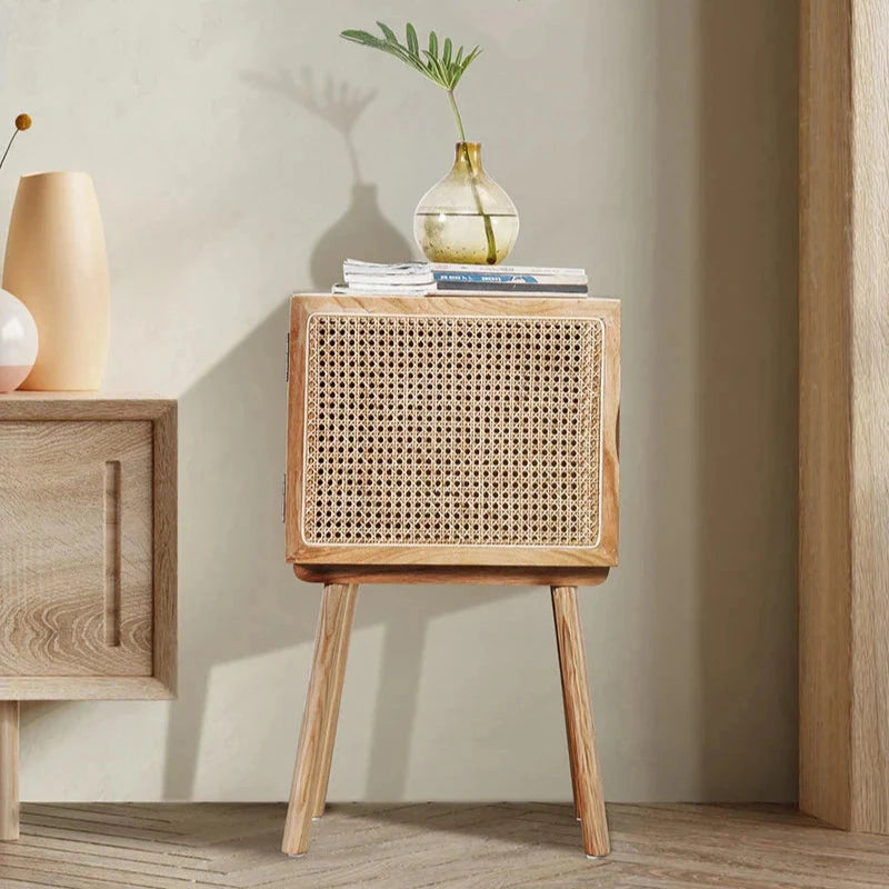Rattan style wooden magazine rack