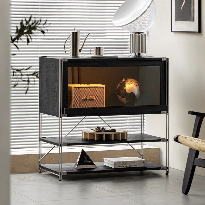 White ash wood, stainless steel frame cabinet