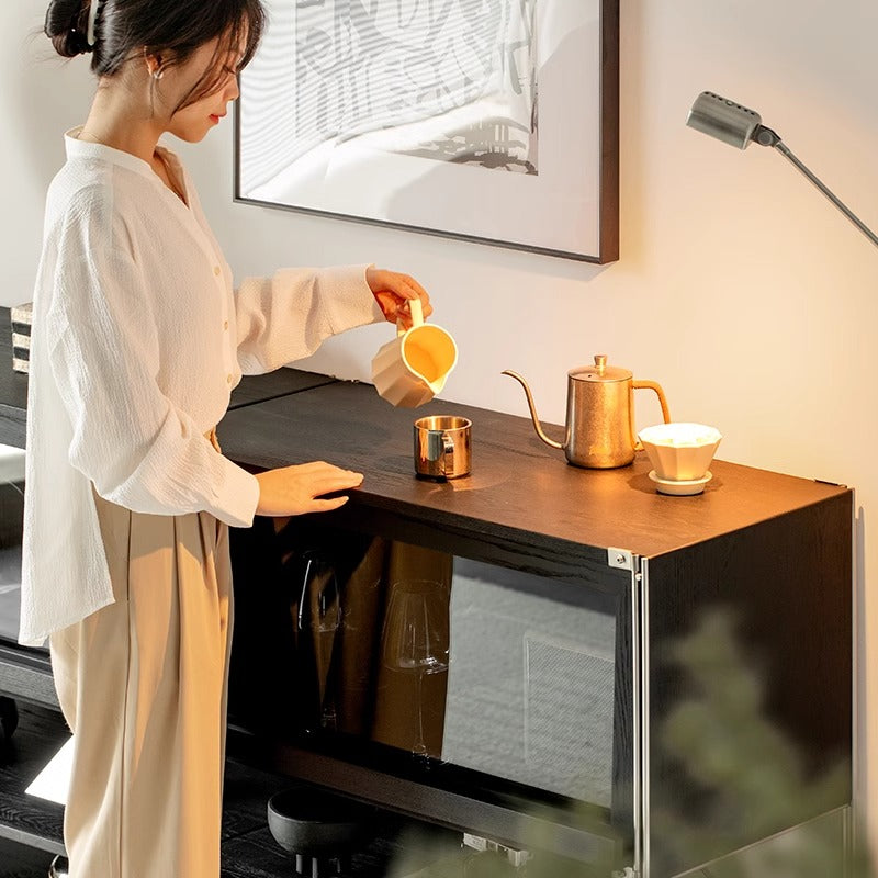 White ash wood, stainless steel frame cabinet