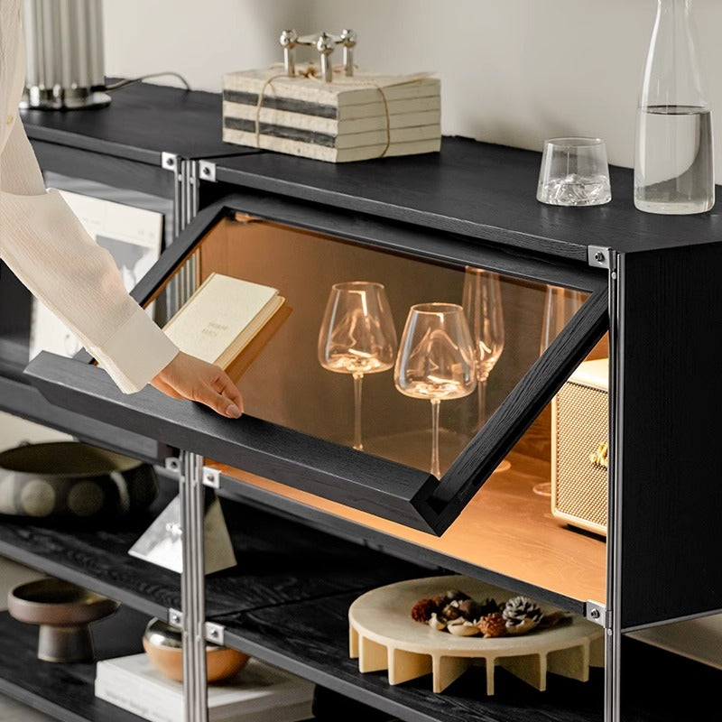 White ash wood, stainless steel frame cabinet