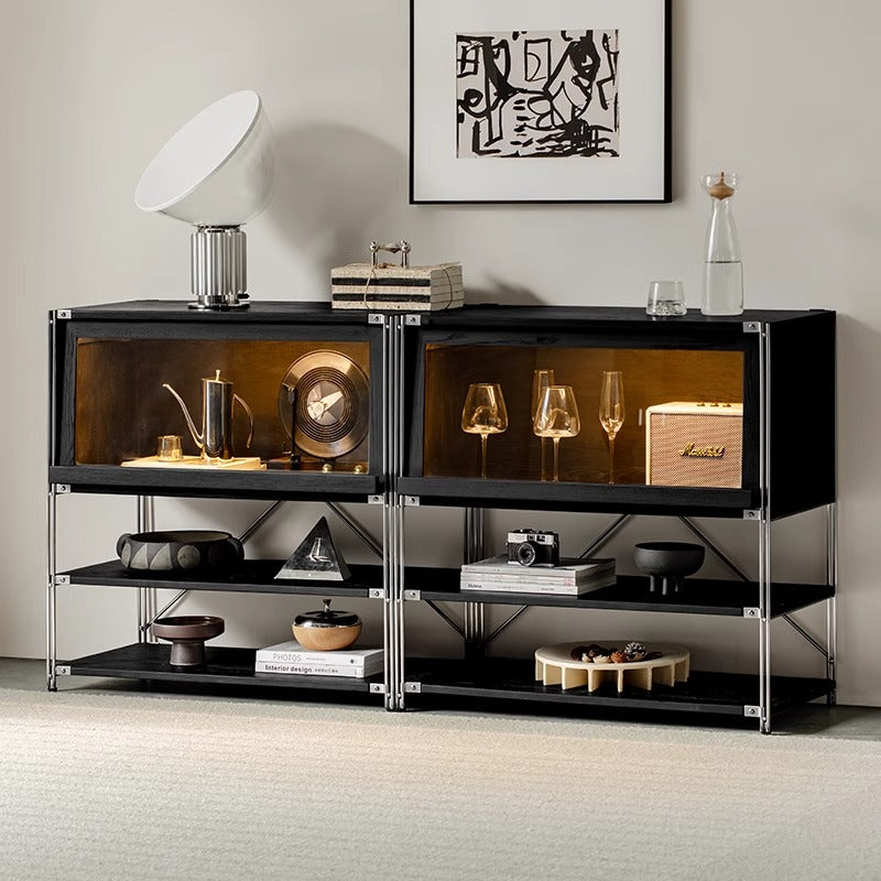White ash wood, stainless steel frame cabinet