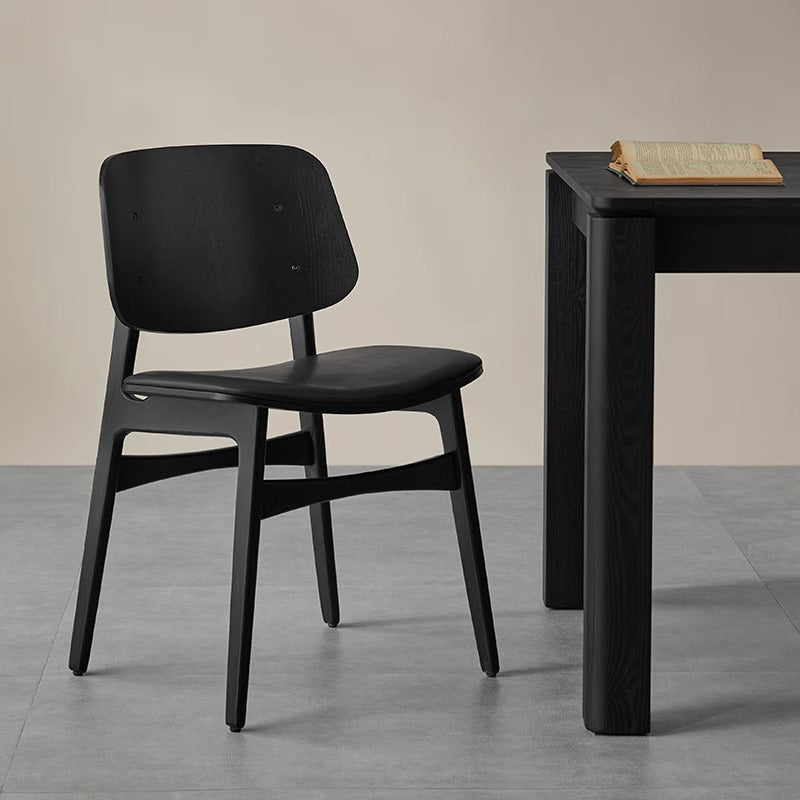 White ash wood PU leather wide dining chair